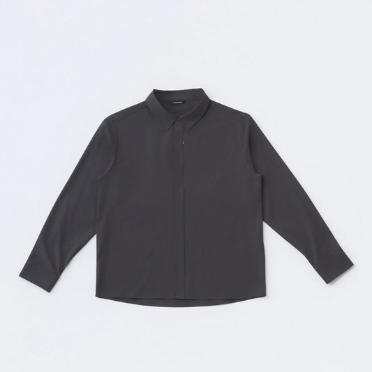 Hiking Patrol ALIGN BUTTON UP SHIRT CHARCOAL BLACK フロントデザイン 長袖トップス 全体ビュー