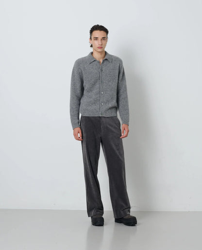 SUNFLOWER Alpaca Cardigan Grey Melange 全身スタイリング 正面
