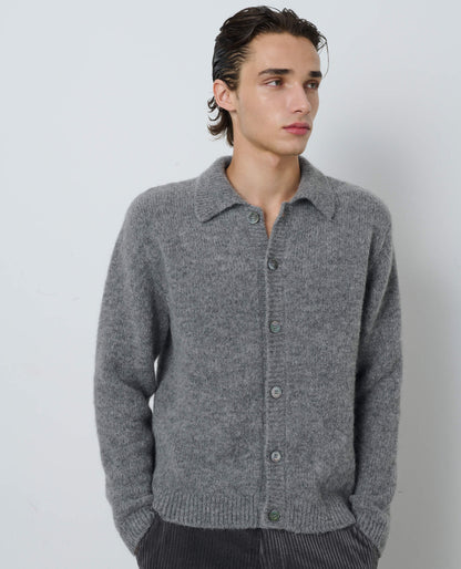 SUNFLOWER Alpaca Cardigan Grey Melange 着用イメージ 正面