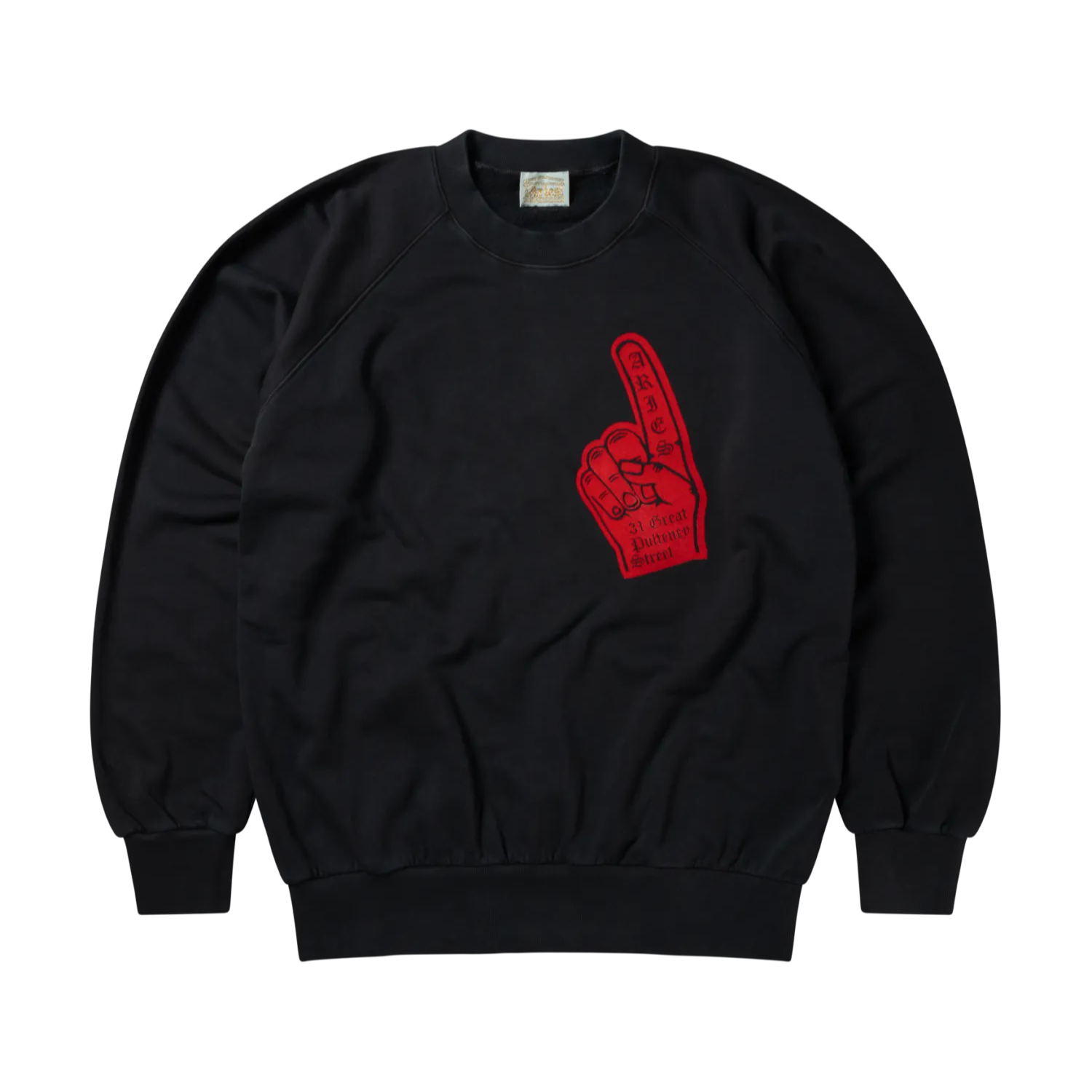 Faded Supportive Finger Raglan Sweat Black - ARIES 正面
