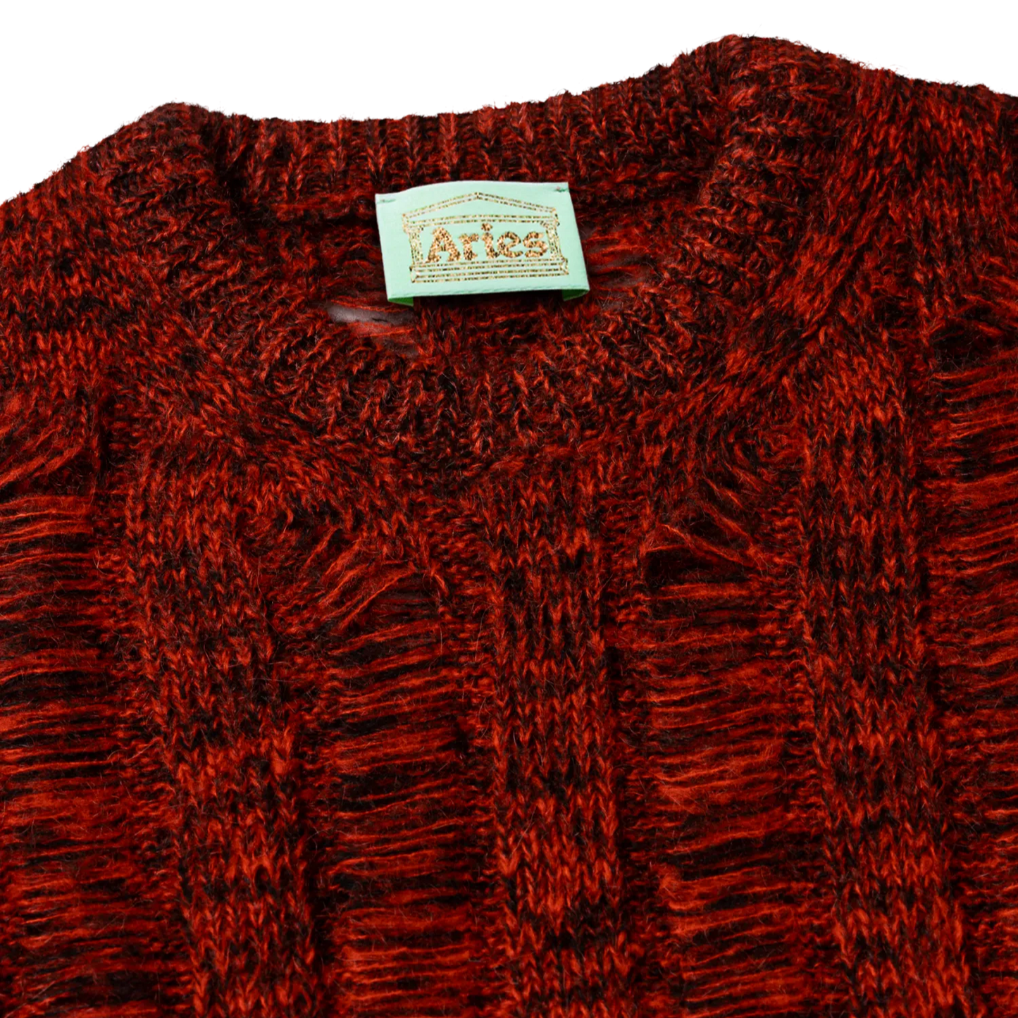 Laddered Mohair Sweater Red - ARIES ネック部分のディテール
