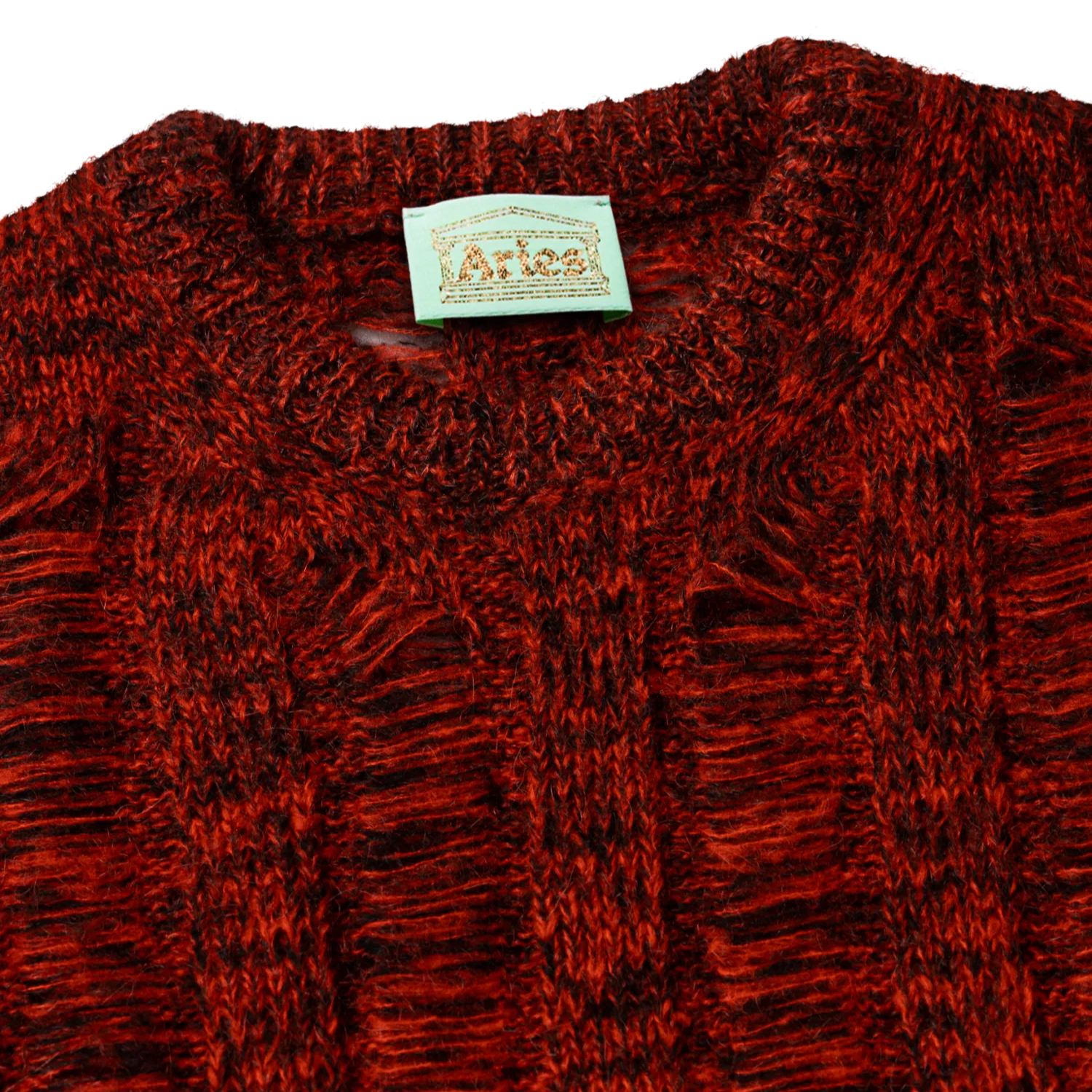 Laddered Mohair Sweater Red - ARIES ネック部分のディテール