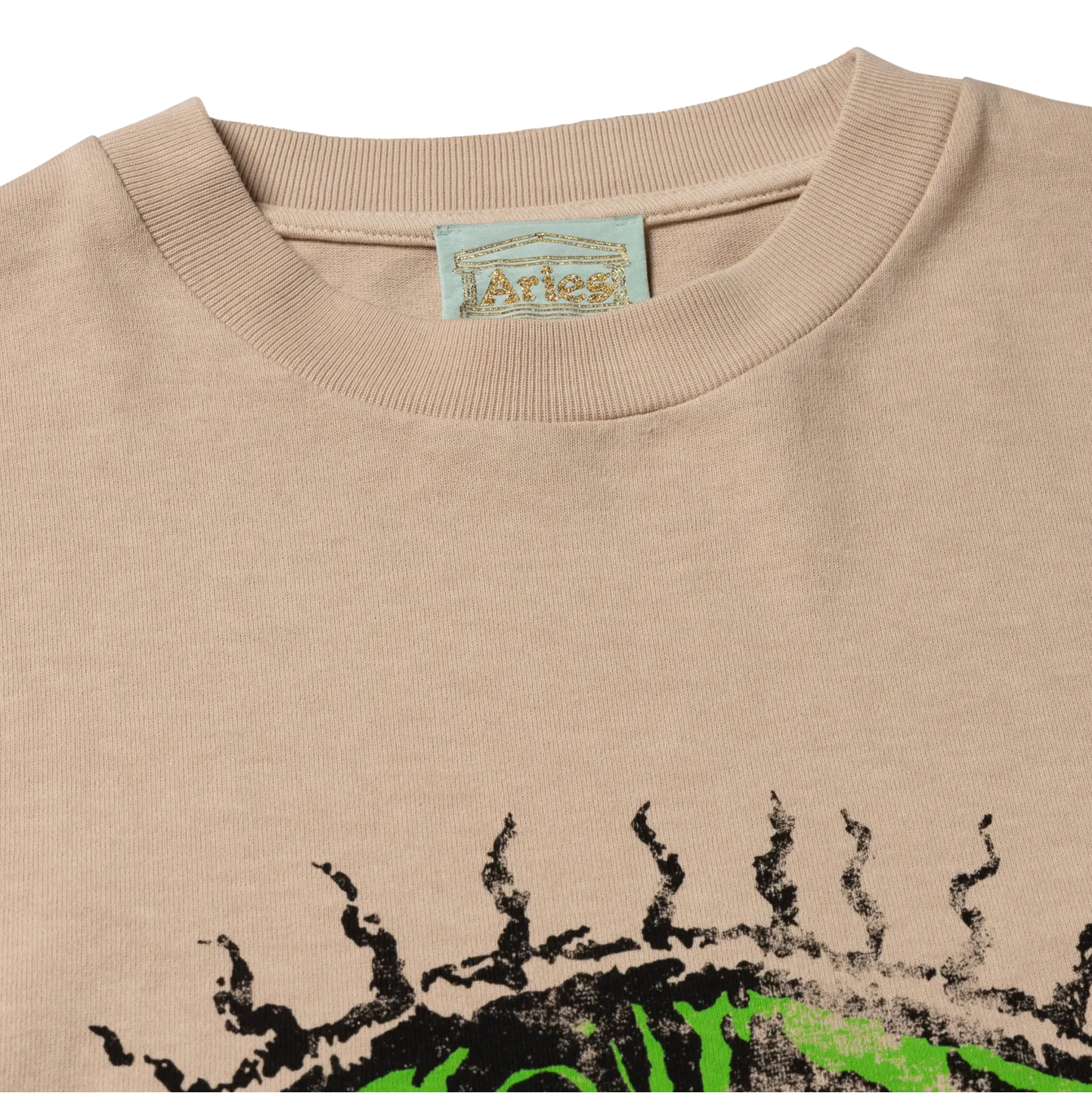 Faded Grunge SS Tee Beige - ARIES ネック部分のディテール