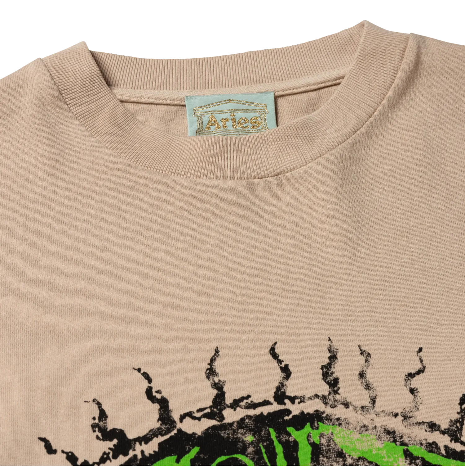 Faded Grunge SS Tee Beige - ARIES ネック部分のディテール