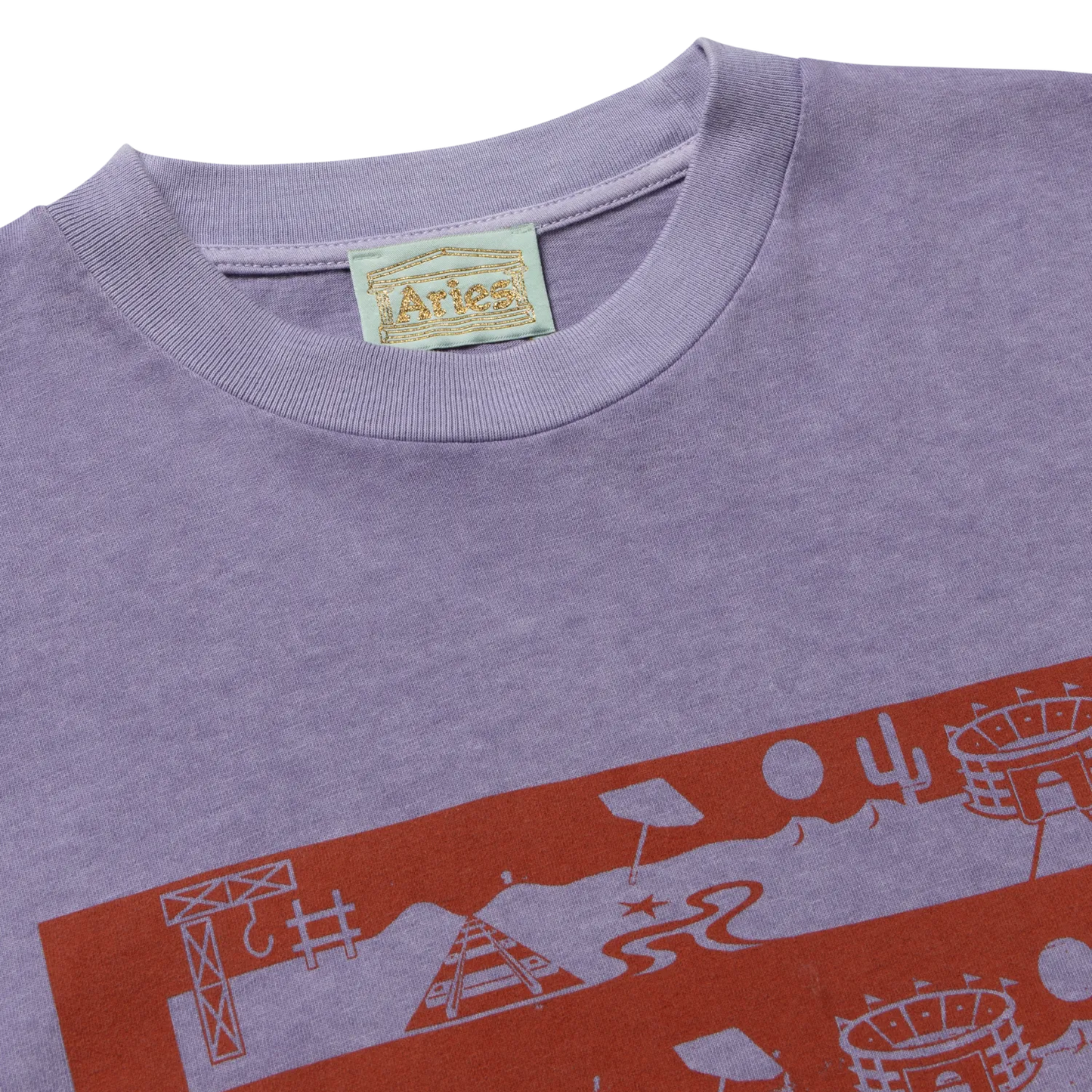 Faded Wingdings LS Tee Purple - ARIES ネック部分のディテール