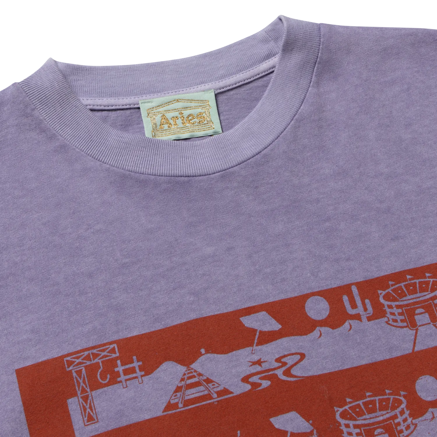 Faded Wingdings LS Tee Purple - ARIES ネック部分のディテール