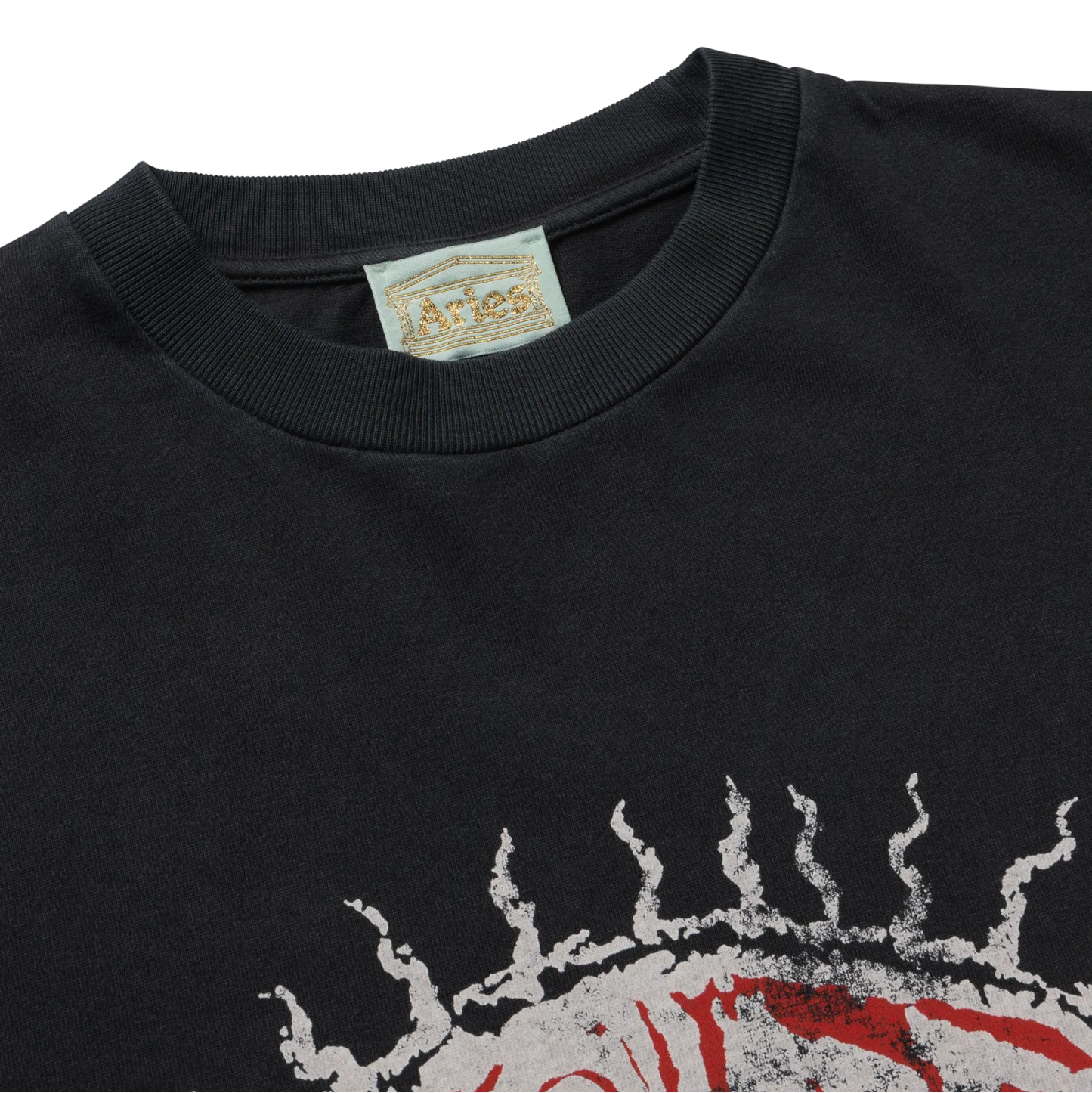 Faded Grunge LS Tee Black - ARIES ネック部分のディテール
