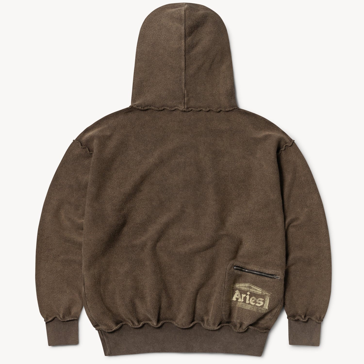 ARIES Aged Reverso Temple Zip Through Hoodie Brown – STUDY