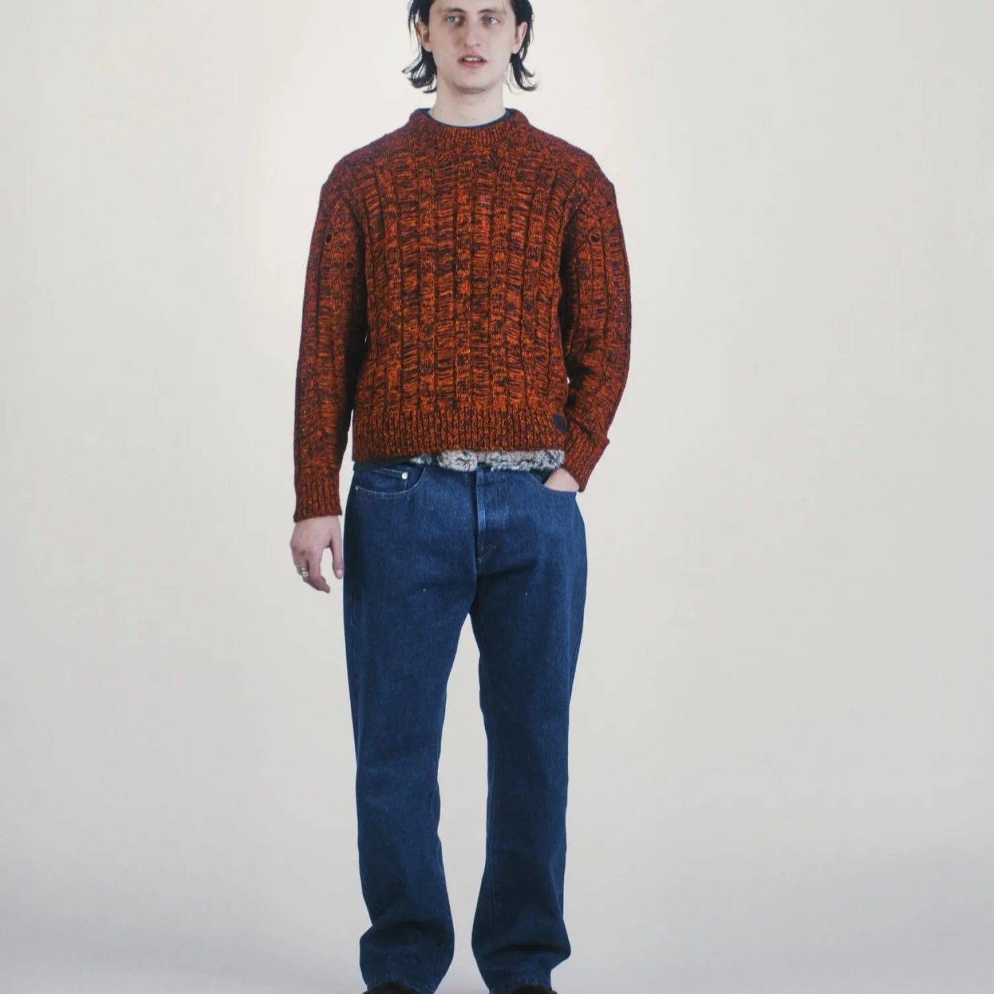 Laddered Mohair Sweater Red - ARIES 着用正面