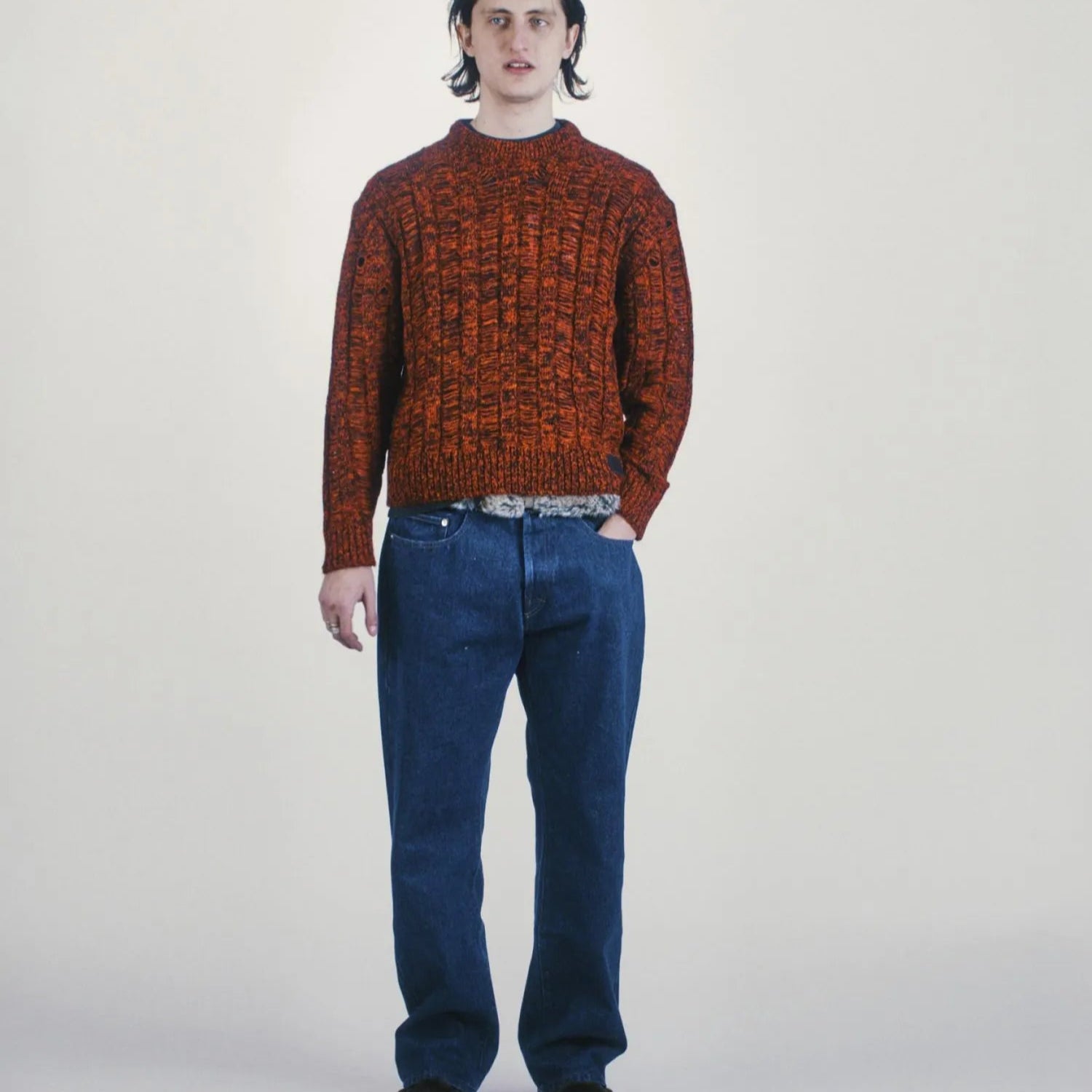 Laddered Mohair Sweater Red - ARIES 着用正面