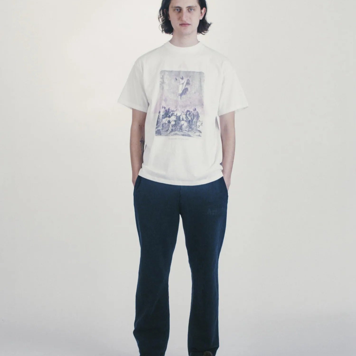 Faded Beam Me Up Daddy SS Tee Off White - ARIES 着用正面