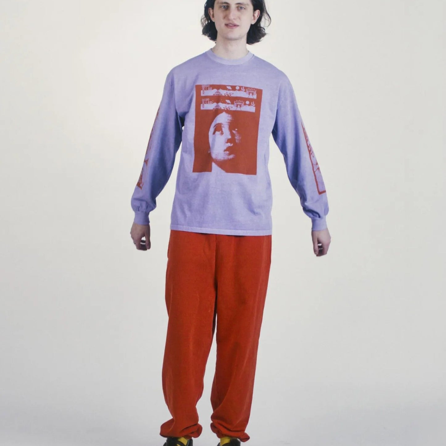 Faded Wingdings LS Tee Purple - ARIES 着用正面