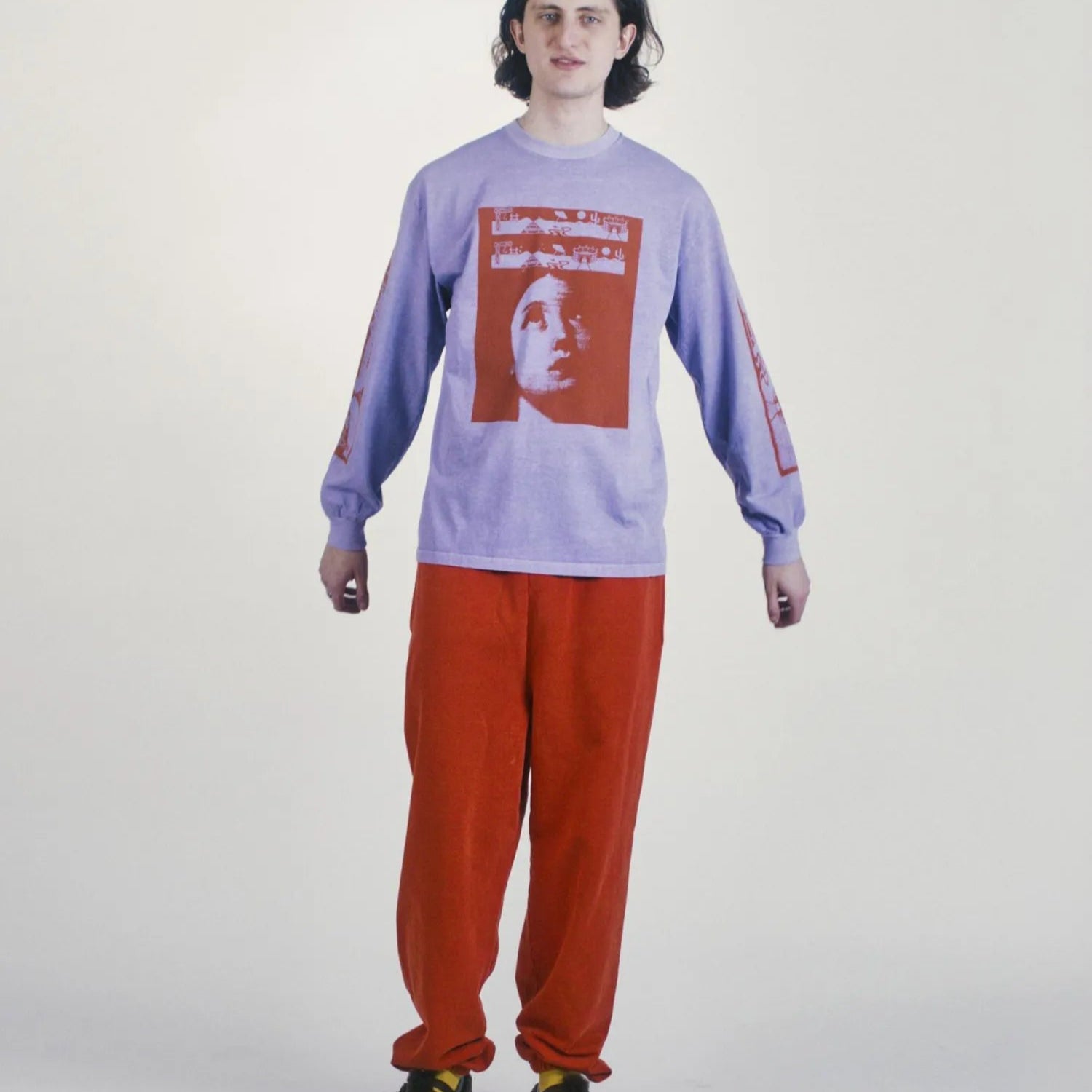 Faded Wingdings LS Tee Purple - ARIES 着用正面