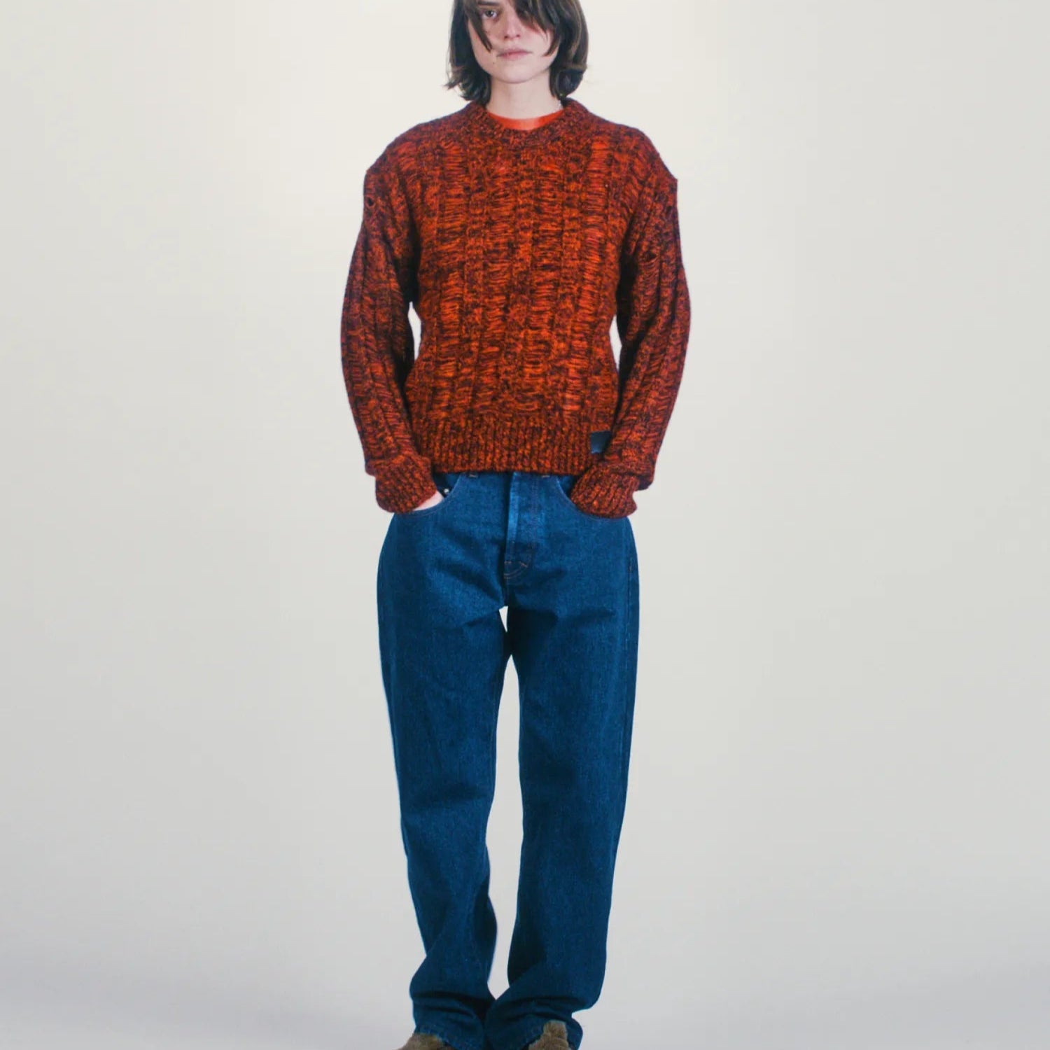 Laddered Mohair Sweater Red - ARIES 着用正面