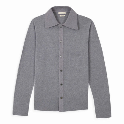 CAMISAS MANOLO Knitted Shirt Light Grey コットン×メリノウールのニットシャツ フロント