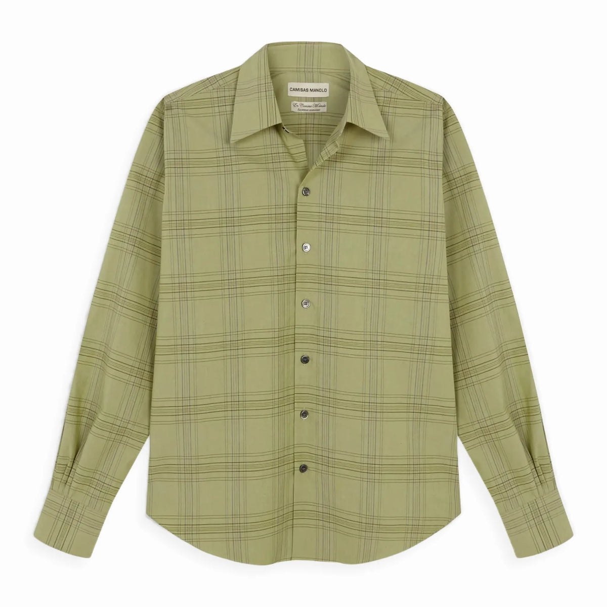 CAMISAS MANOLO Pale Green Blue Checks Normal Shirt チェック柄 長袖シャツ 正面