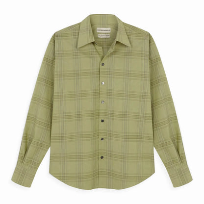 CAMISAS MANOLO Pale Green Blue Checks Normal Shirt チェック柄 長袖シャツ 正面