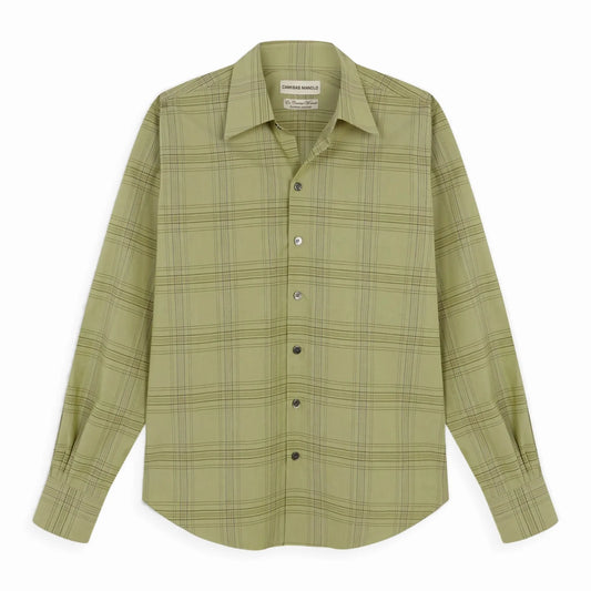 CAMISAS MANOLO Pale Green Blue Checks Normal Shirt チェック柄 長袖シャツ 正面