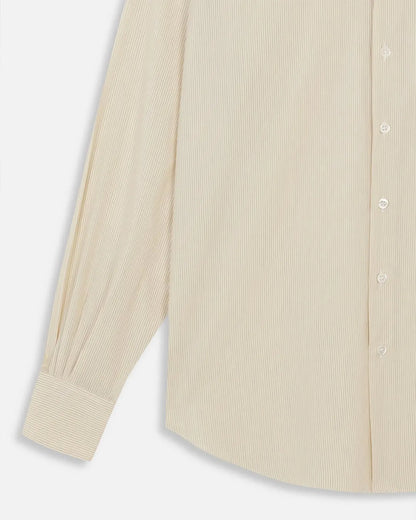 CAMISAS MANOLO Normal Shirt Pale Yellow Black Stripes ストライプ生地・袖口・マザーオブパールボタン ディテール