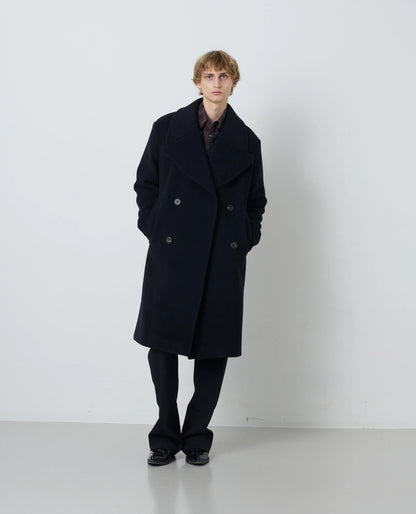 SUNFLOWER DB Over Coat Black 着用イメージ 正面