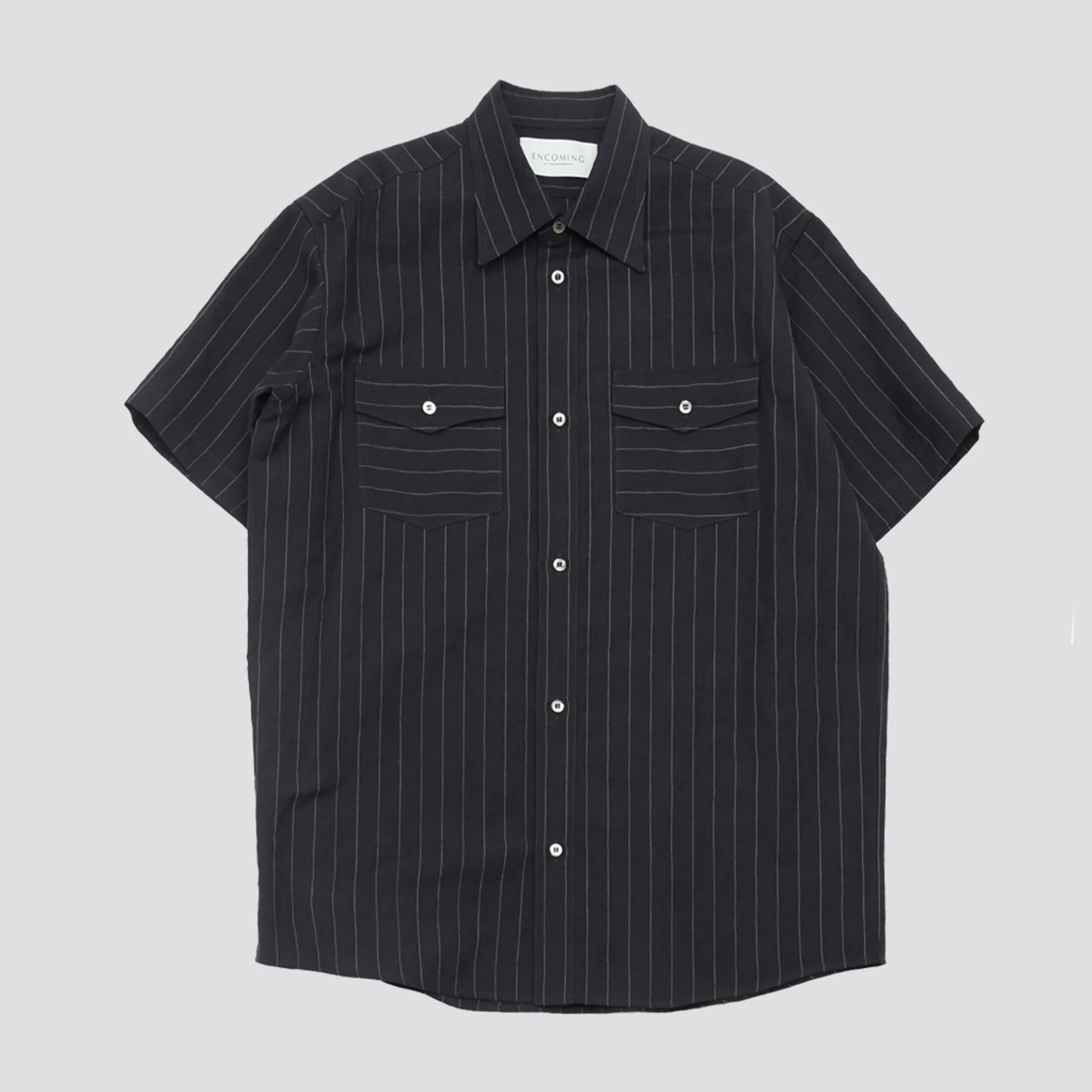 ENCOMING CLASSIC HALF SLEEVE SHIRT Dark Navy フロントデザイン 半袖シャツ 全体ビュー