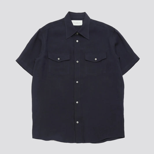 ENCOMING CLASSIC HALF SLEEVE SHIRT Navy フロントデザイン 半袖シャツ 全体ビュー