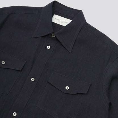 ENCOMING CLASSIC HALF SLEEVE SHIRT Navy ネックディテール
