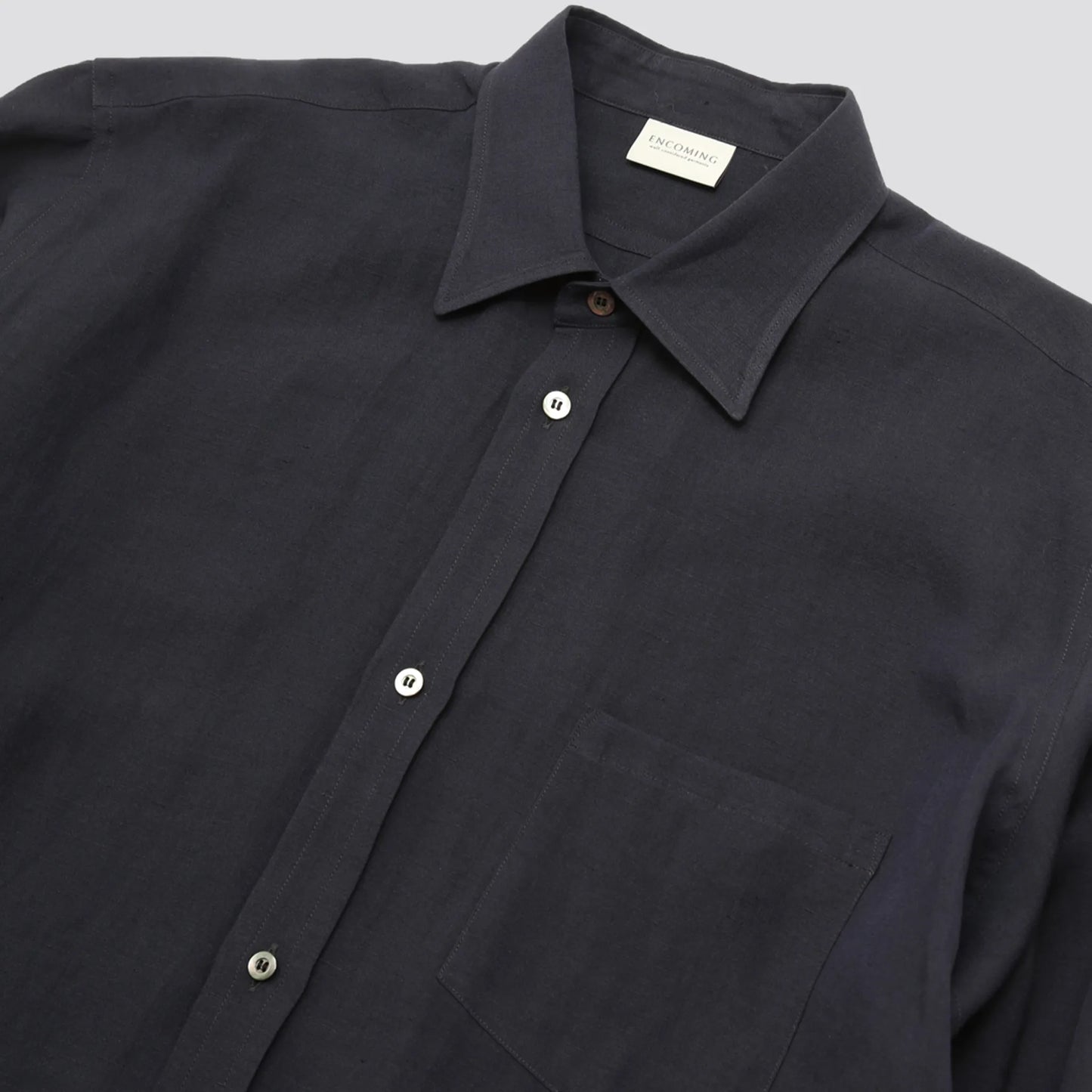 ENCOMING CLASSIC LONG SLEEVE SHIRT Navy ネックディテール