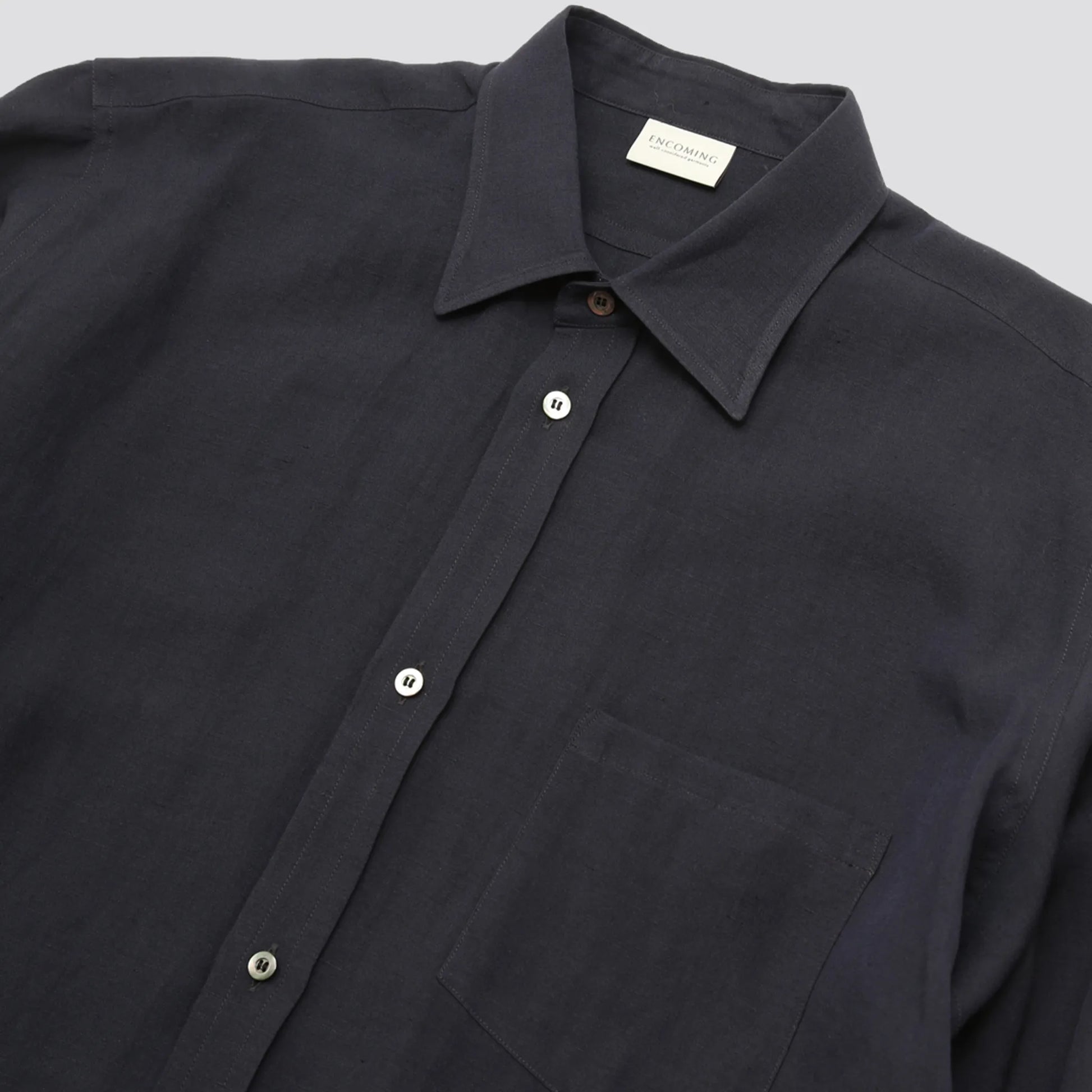 ENCOMING CLASSIC LONG SLEEVE SHIRT Navy ネックディテール