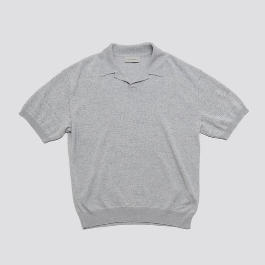 ENCOMING KNITTED HALF POLO Slate Blue フロントデザイン 半袖ポロ 全体ビュー