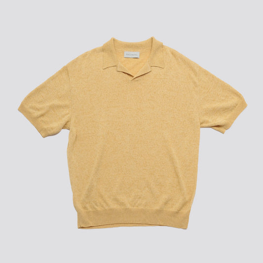 ENCOMING KNITTED HALF POLO Yellow フロントデザイン 半袖トップス 全体ビュー