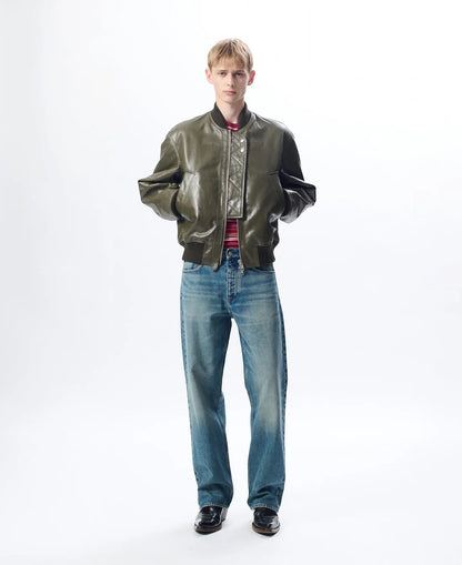 SUNFLOWER Leather Flight Jacket Green【6058】(N) 着用写真 正面
