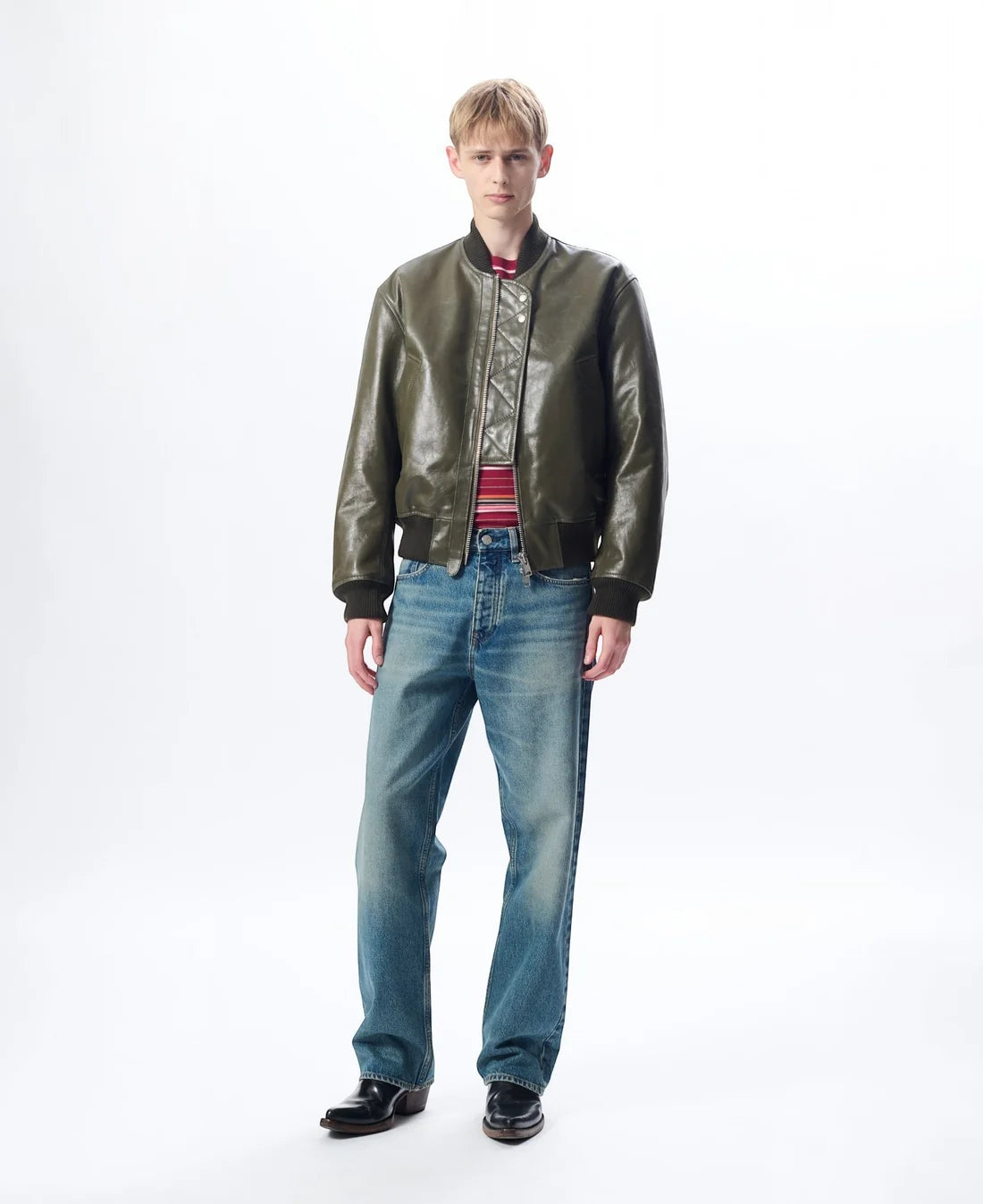 SUNFLOWER Leather Flight Jacket Green【6058】(N) 着用写真 正面