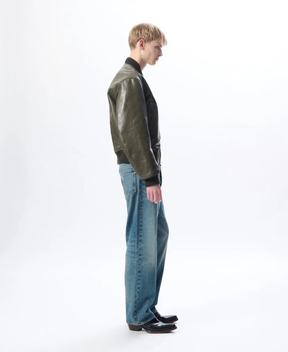 SUNFLOWER Leather Flight Jacket Green【6058】(N) 着用写真 側面