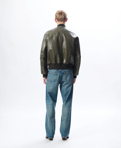 SUNFLOWER Leather Flight Jacket Green【6058】(N) 着用写真 背面