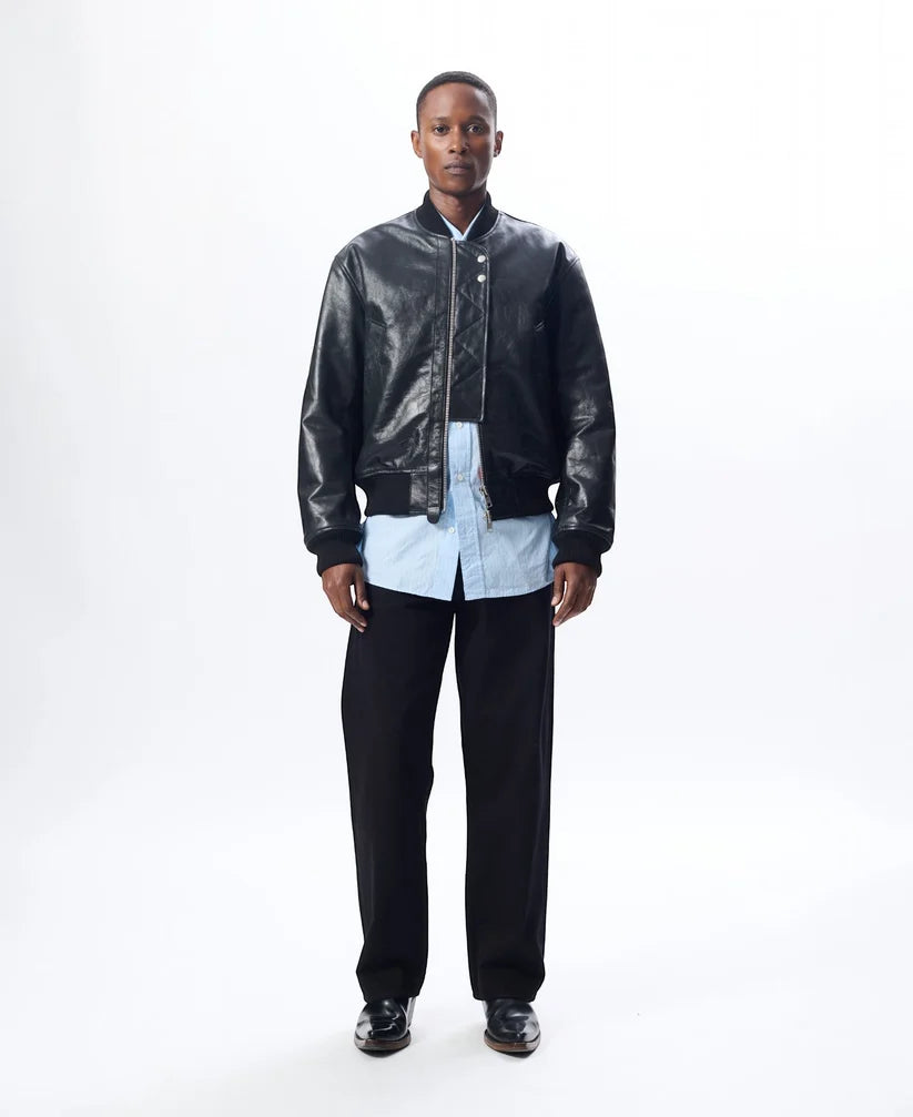 SUNFLOWER Leather Flight Jacket Black【6057】(N) 着用写真 正面全身