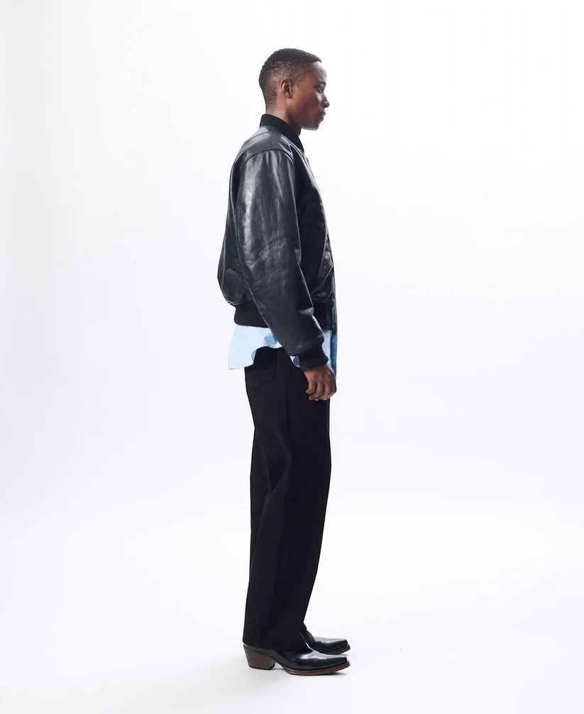 SUNFLOWER Leather Flight Jacket Black【6057】(N) 着用写真 側面