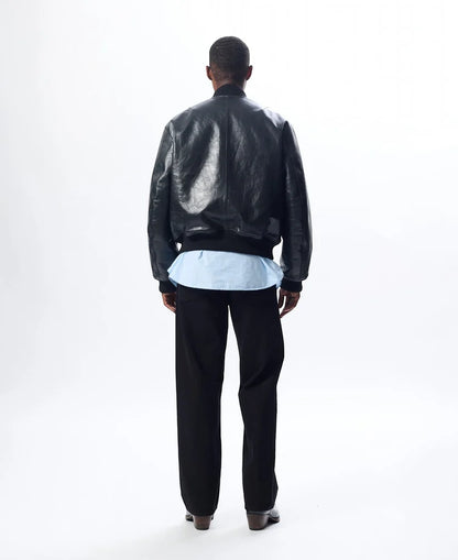SUNFLOWER Leather Flight Jacket Black【6057】(N) 着用写真 背面