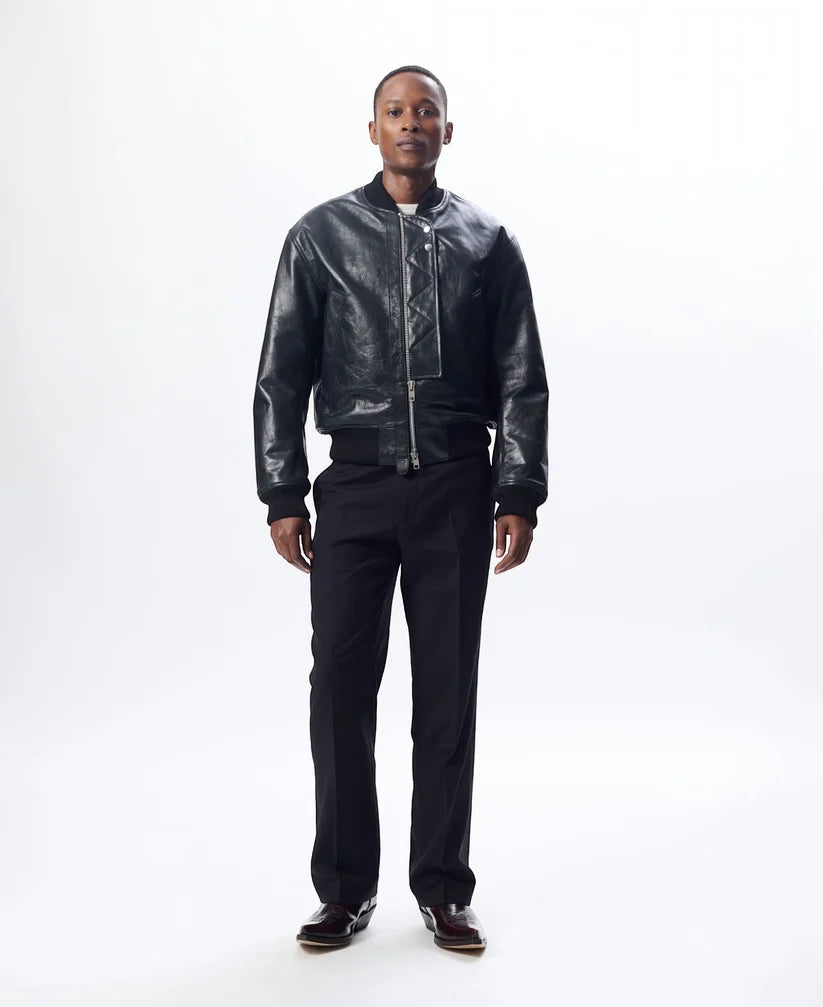 SUNFLOWER Leather Flight Jacket Black【6057】(N) 着用写真正面 全身