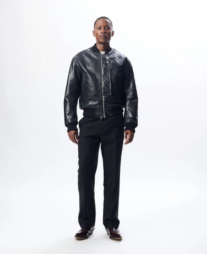 SUNFLOWER Leather Flight Jacket Black【6057】(N) 着用写真正面 全身