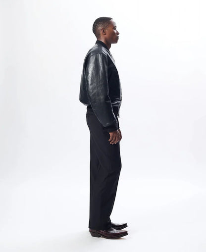SUNFLOWER Leather Flight Jacket Black【6057】(N) 着用写真 側面