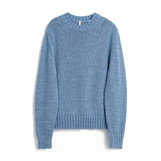 SUNFLOWER FREDERIK SWEATER Blue フロントデザイン 長袖ニット 全体ビュー