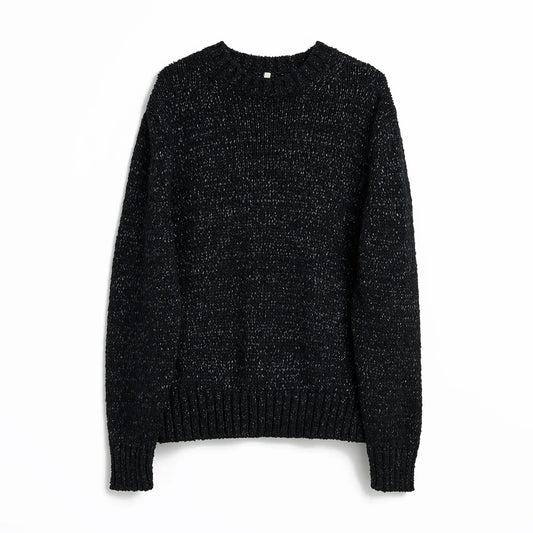 SUNFLOWER FREDERIK SWEATER Black フロントデザイン 長袖ニット 全体ビュー