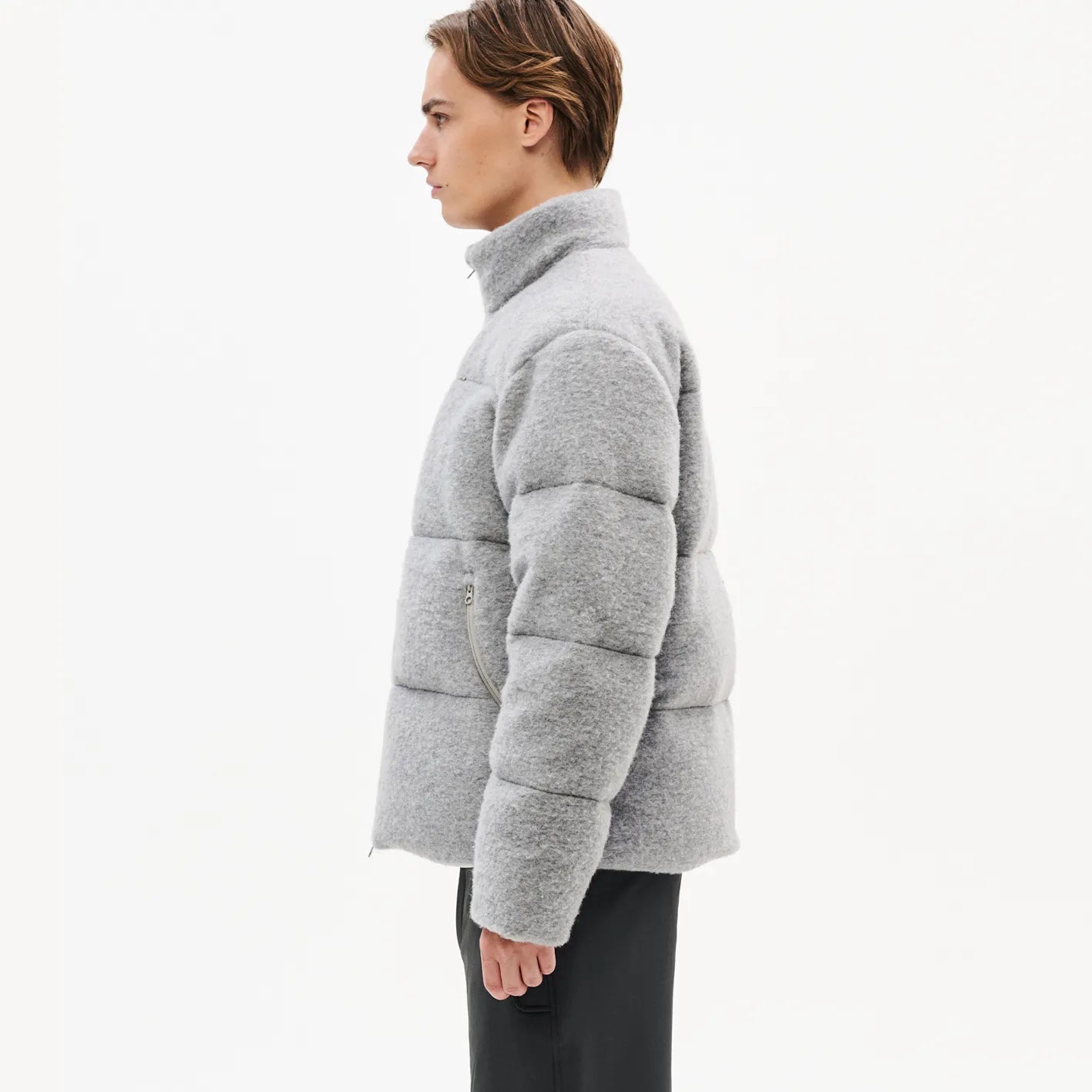 Hiking Patrol ELEMENT TEXTURE DOWN JACKET GREY 着用イメージ 側面