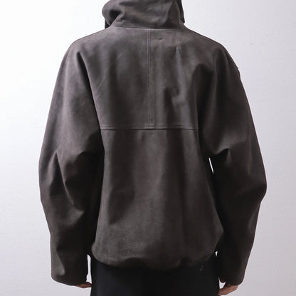 ENCOMING Leather Front Zip Blouson Black【LFPZBL-B】着用画像　背面