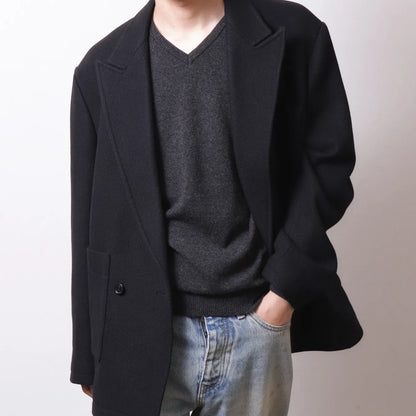 ENCOMING  Knitted V Neck Jumper Chacoal【KNVJU-CH】着用イメージ　正面
