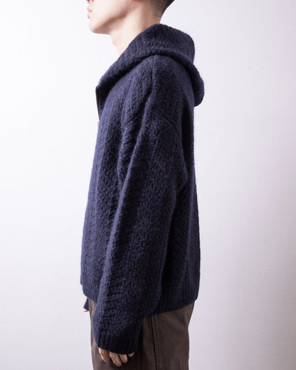 ENCOMING Knitted Mohair Hoodie Navy 着用イメージ 側面
