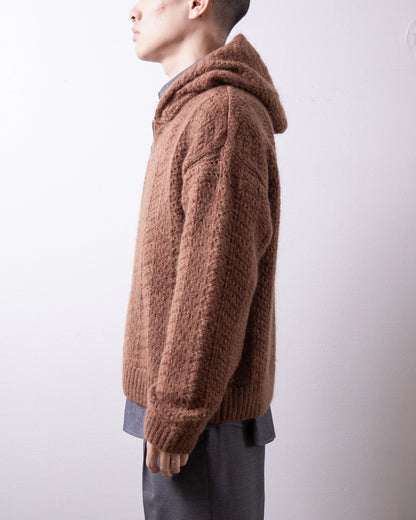 ENCOMING Knitted Mohair Hoodie Brown 着用イメージ 側面
