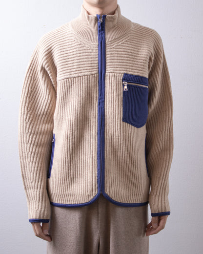MEIAS Mountain Knit Zip Blouson Beige 着用イメージ 正面