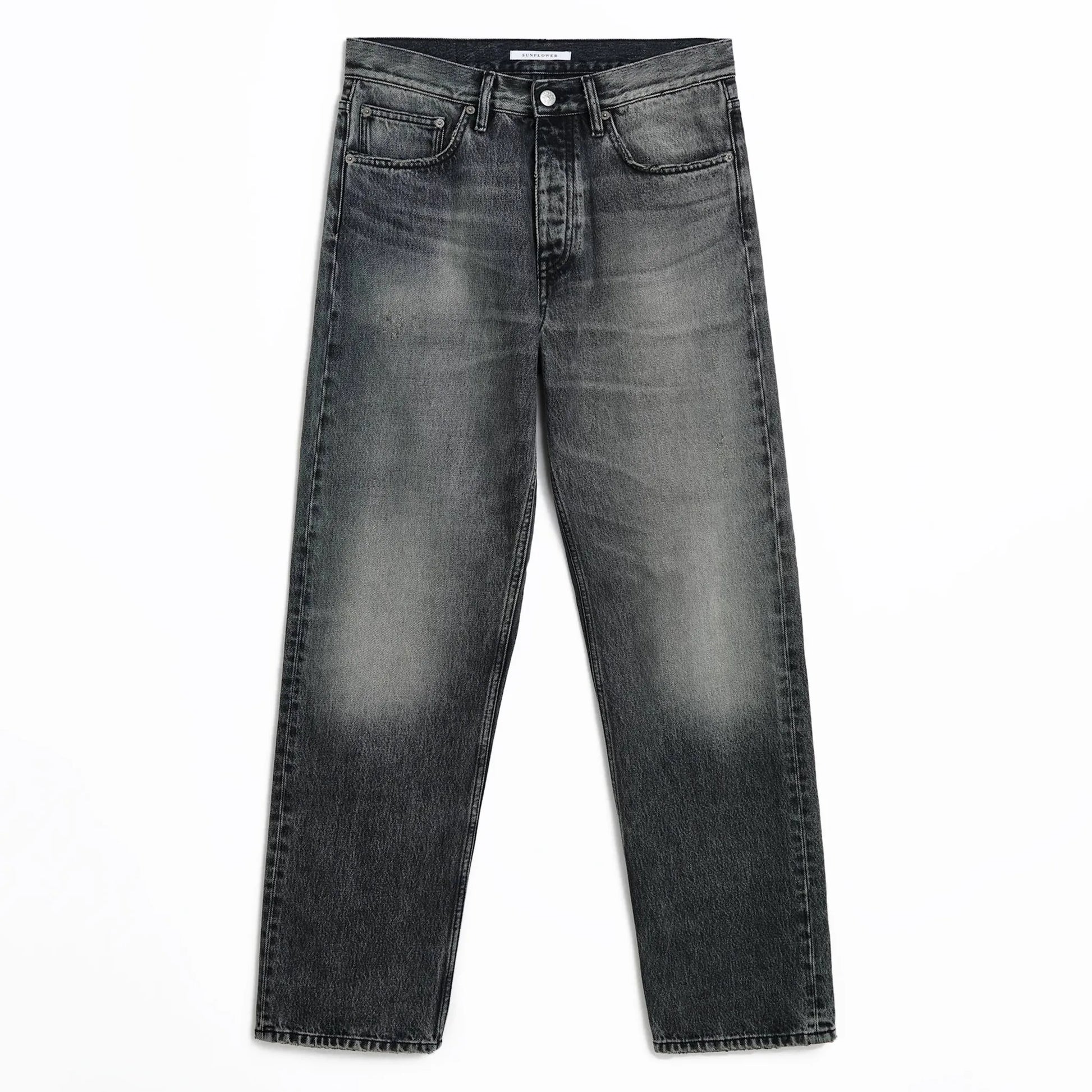 SUNFLOWER LOOSE DENIM NEW BLACK WORN フロントデザイン デニム 全体ビュー